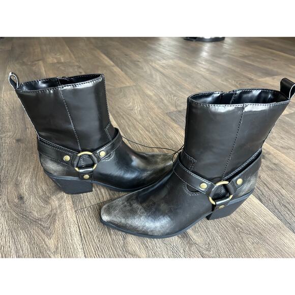 London Rag Dark Olive Green Side Buckle Western Style Ankle Boots Size 8 - Picture 8 of 11